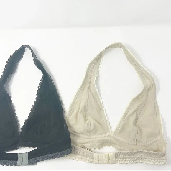 Intimately Free People Wireless Halter Lace Bra Tan and Black XS - Picture 3 of 7